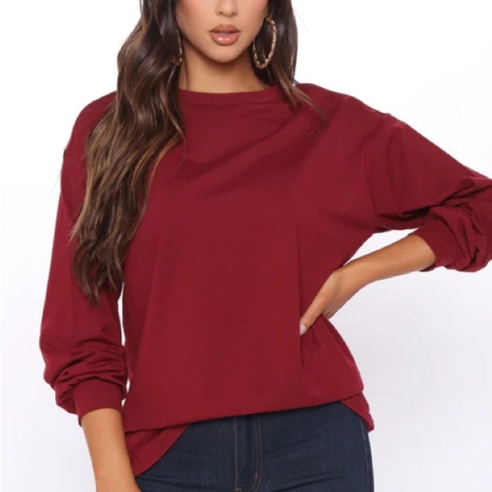 FASHION NOVA Paparazzi Long Sleeve Top Burgundy Size 2X NEW